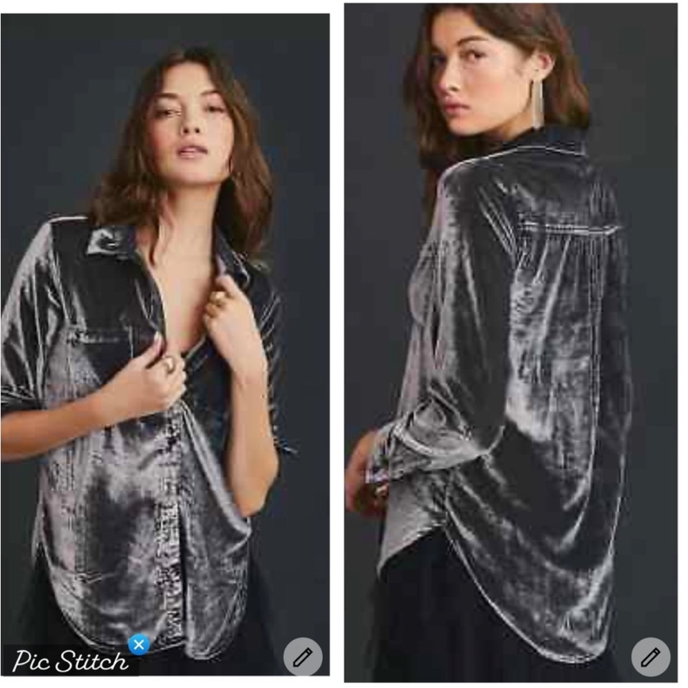 Anthropologie Pilcro Hadley XSP Gray Velvet Button Down Shirt
